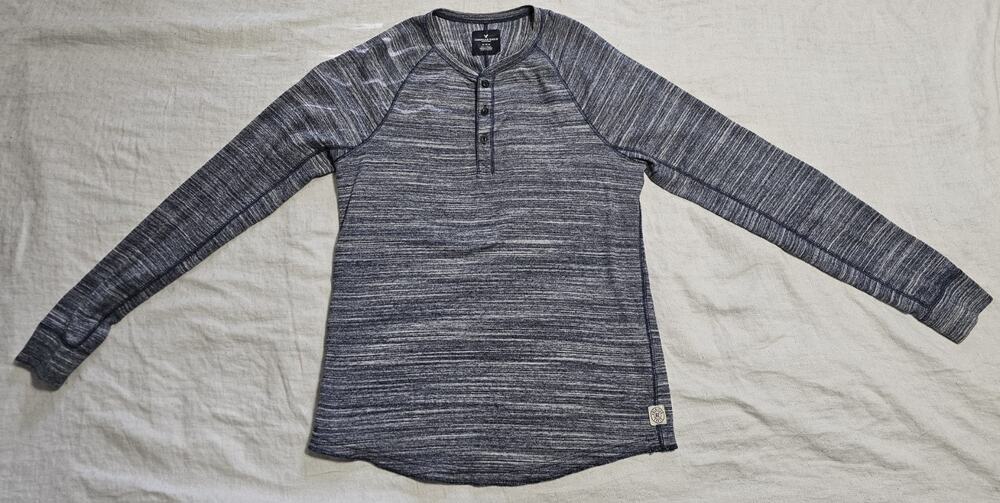American Eagle Outfitters Long-Sleeve Space-Dye/Marled Raglan Henley Shirt Sz M